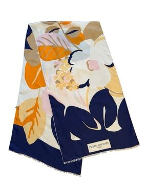 Vintage Pierre Balmain 100% Silk Floral Long Scarf Blue Pink Orange France 68"